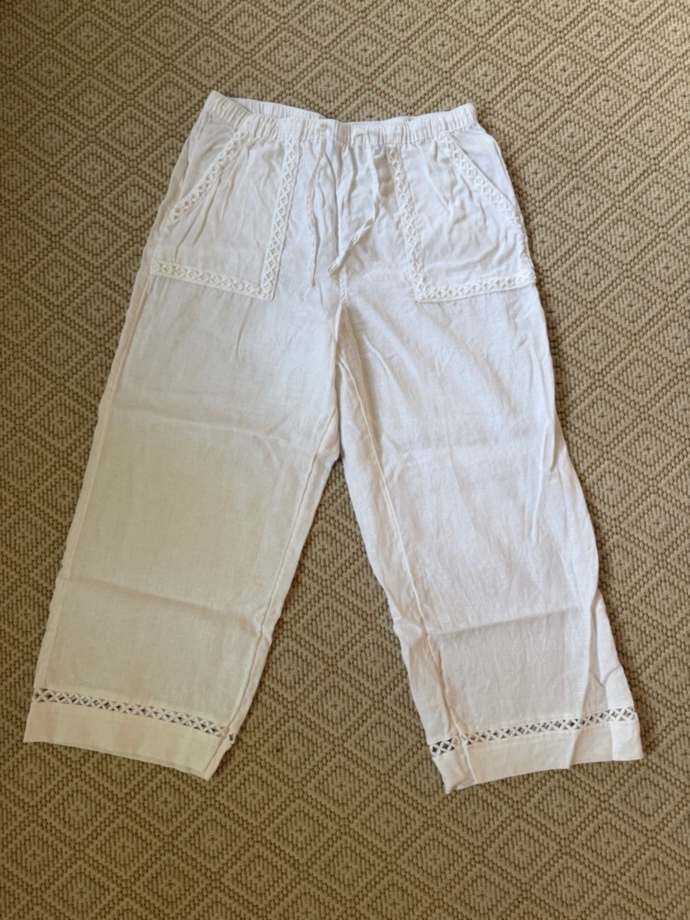 Joie Cream Linen-Blend Cropped Drawstring Pants
